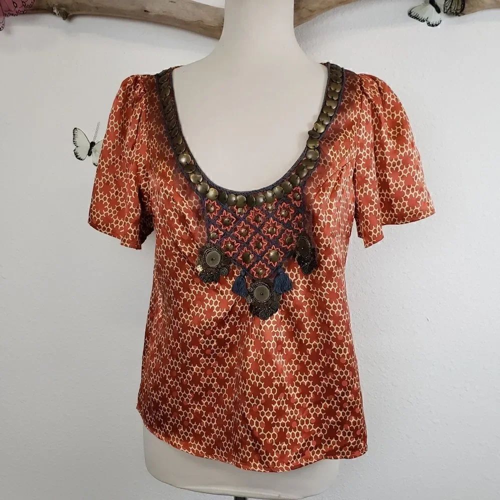 Corey Lynn calter embroidered blouse with coins
